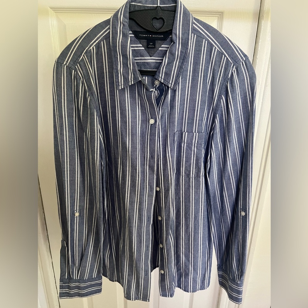 Tommy Hilfiger Blue and White Striped women’s Shirt
